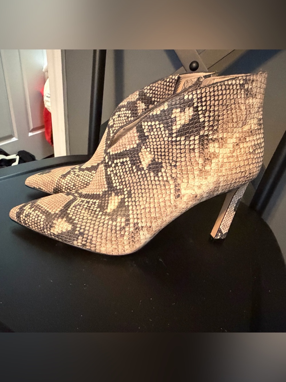 Vince Camuto "Sestrind" Snakeskin-Print Ankle Booties